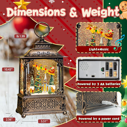 Christmas Snow Globes Lantern, Church and Christmas Tree Christmas Decorations Indoor, 6H Timer Battery & USB Powered Light Up Musical Snow Globes for Kids Women Adults Gift Thanksgiving Home Decor