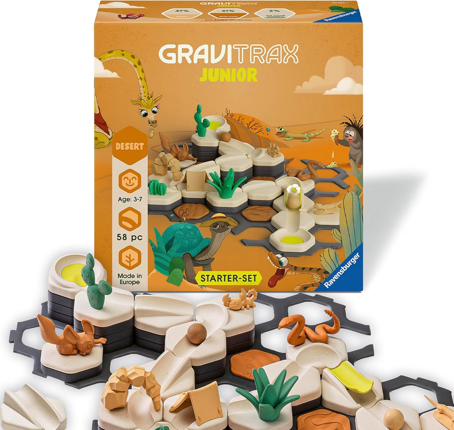 Ravensburger GraviTrax Junior Starter Set - My Desert - 58-Piece Marble Run Game - Fun and Educational Preschool Marble Structure Building - STEM-Friendly, Interactive Learning - Kids Age 3 and Older