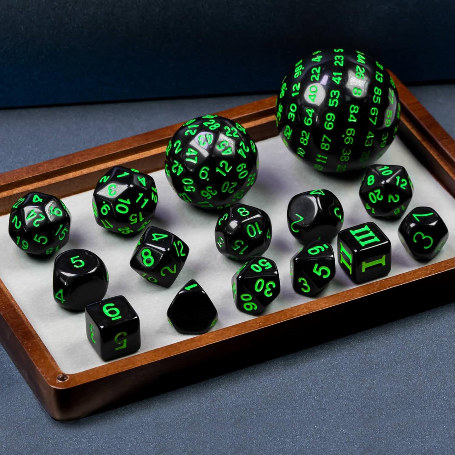 15 Pieces Complete Polyhedral DND Dice Set D3-D100 Spherical D&D Dice Set with Dragon Eye Dice Bag, D100 Dice for RPG Table Games(Black w/Purple Numbers)