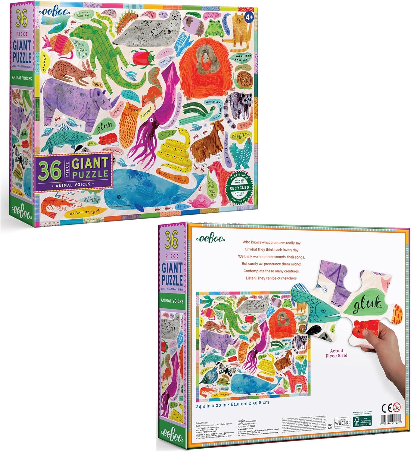 eeBoo 36 Piece Giant Floor Puzzle - Dinosaur Alphabet Children's Puzzle ABC & Dino Themed, Large Pieces for Small Hands to Develop Motor Skills