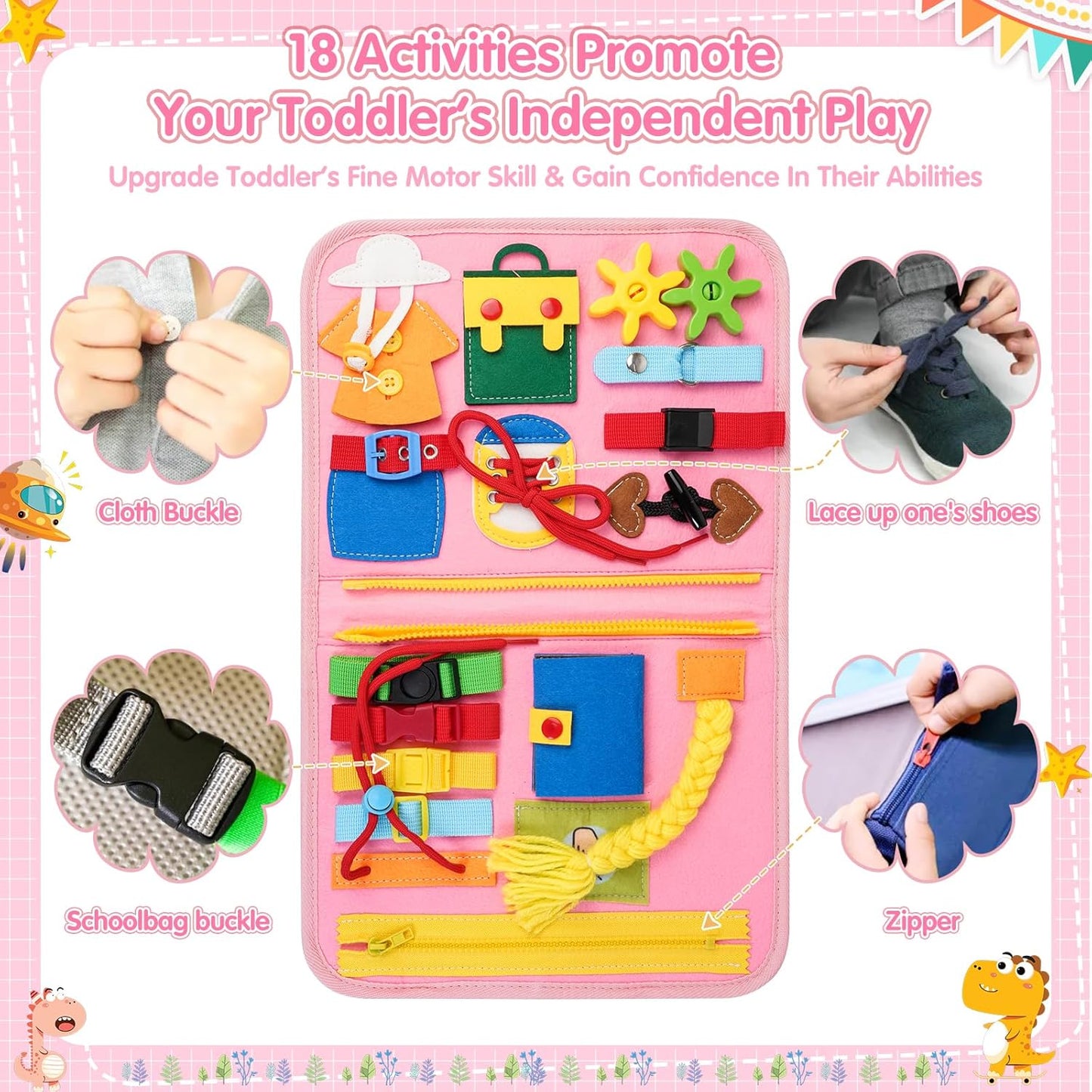 Montessori Busy Board - Sensory Learning Toys for Toddlers 3-6 Years-10 Pages-32 Activities, Airplane Car Travel Educational Toys for Autism, 3 Years Boy Birthday Gift (Cyan)