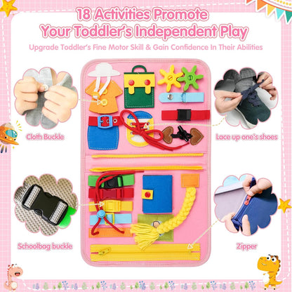 Montessori Busy Board - Sensory Learning Toys for Toddlers 3-6 Years-10 Pages-32 Activities, Airplane Car Travel Educational Toys for Autism, 3 Years Boy Birthday Gift (Cyan)