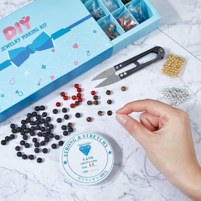 SUNNYCLUE 1 Box 300+Pcs DIY 10 Sets Solar System Bracelets Kit Universe Galaxy The Nine Guardian Planets Bracelet Necklace Tiger Eye Bead Natural Gemstone Beads for Jewelry Making Kits Craft