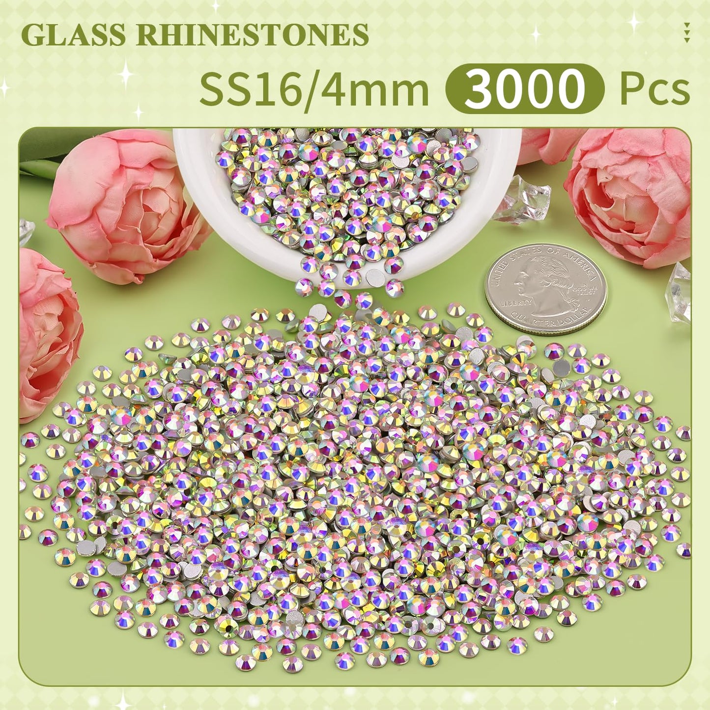 5000PCS SS6/2mm Glass Crystal Rhinestones (Clear), Bedazzling Flatback Rhinestones for Crafting DIY Crafts Nail Art Makeup Decoration, Gems Diamond Charms for Tumbler Shoes Clothing Mug