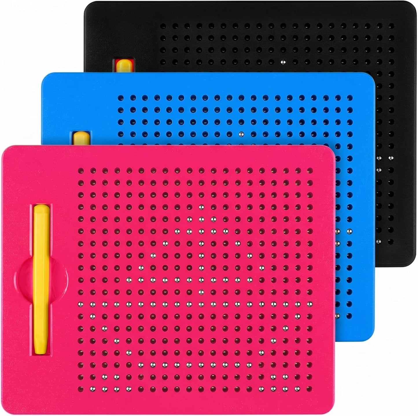Yexiya 3 Pcs Magnetic Drawing Board for Kids, Toddler Travel Drawing Kit Magnet Sketch Thread Board with Stylus Pen and Beads Toy for Child Quiet Time Activities (7 x 8.5 Inches,Blue)