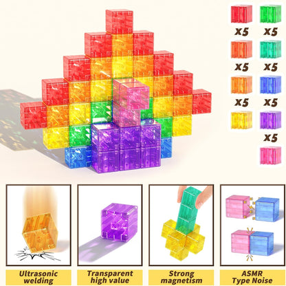 Apluses 45PCS Magnetic Blocks - Transparent Magnet Cubes, Toddler Building Blocks, Sensory Autism Gifts for Kids Ages 3+, Preschool Travel Toys for 3-5 Year Old Boys and Girls