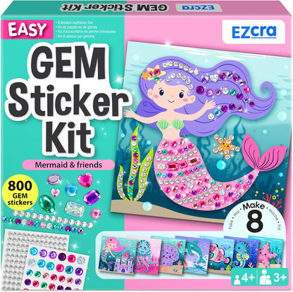 EZCRA Easy Arts and Crafts for Kids - Fun Gem Sticker Kit - 8 Unicorn Princess Themes, 990+ Stickers - Gem Art for Kids - Diamond Art Kits - Gifts for Girls Ages 3-8