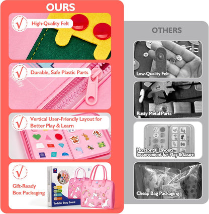 hahaland Busy Board for Toddlers - Montessori Toys Preschool Learning Activities with Life Skills, Alphabet, Number, Shape, Color, Animal, Weather - Toddler Boy Learning Educational Toys, Travel Toys