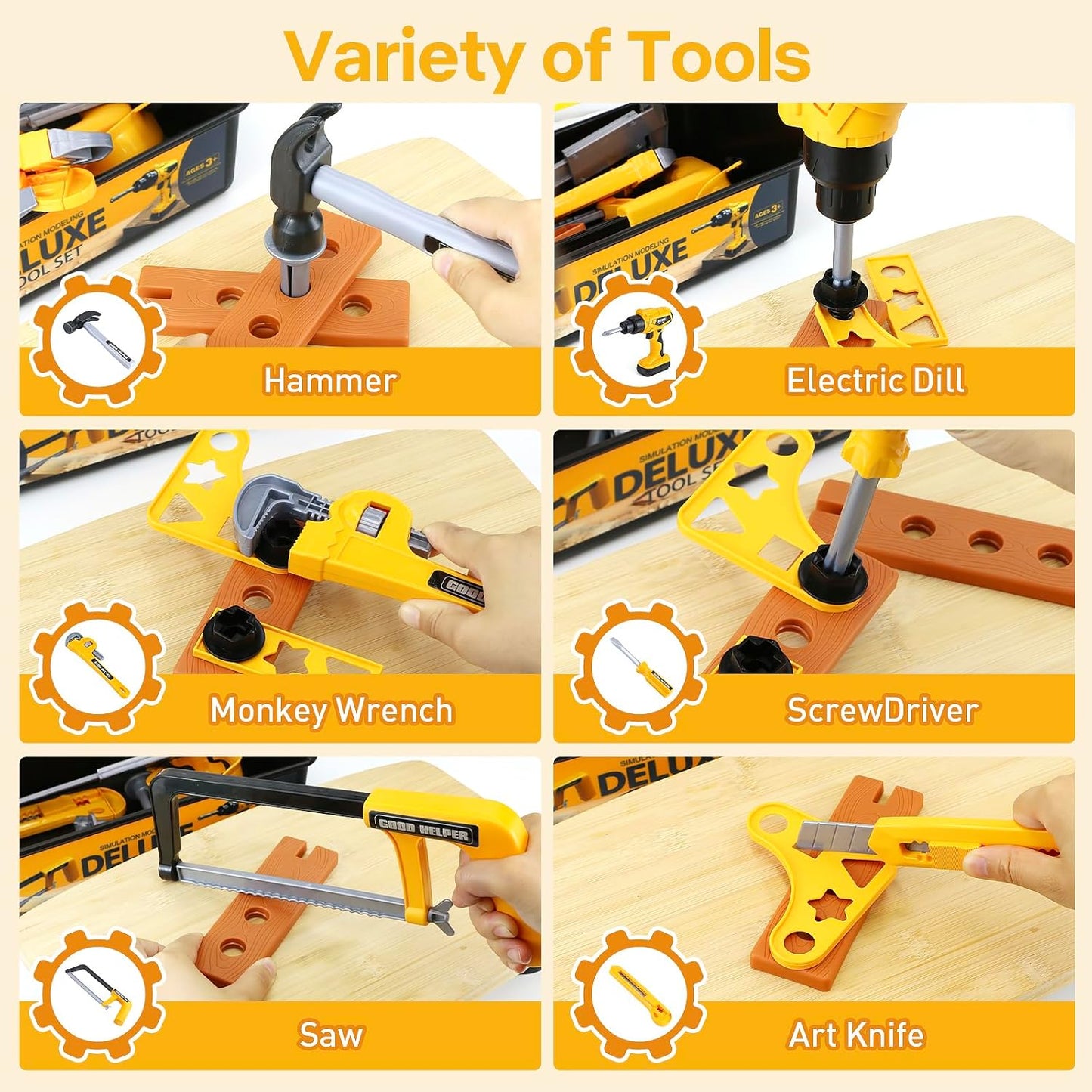 Kids Tool Set – Zealous 48 pcs Toddler Tool Set with Tool Box & Electronic Toy Drill, Pretend Play Kids Toys, Toy Construction Tools for Kids Ages 3,4,5,6,7,8 Years Old (A-Orange)
