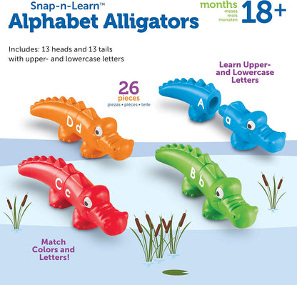 Learning Resources Snap-n-Learn Alphabet Alligators - Toddler Toys, Preschool ABC Activities, Fine Motor Skills, Alphabet Manipulatives, Phonetics and Reading, Sensory Gifts for Boys and Girls