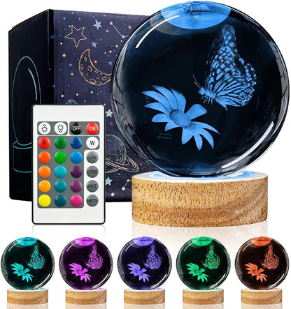 3D Solar System Crystal Ball Night Light with 16 Color LED Wooden Base, Upgraded 3.15 Inch Galaxy Planets Glass Ball Lamps with Remote for Birthday Christmas, Astronomy Space Gifts for Boys Girls