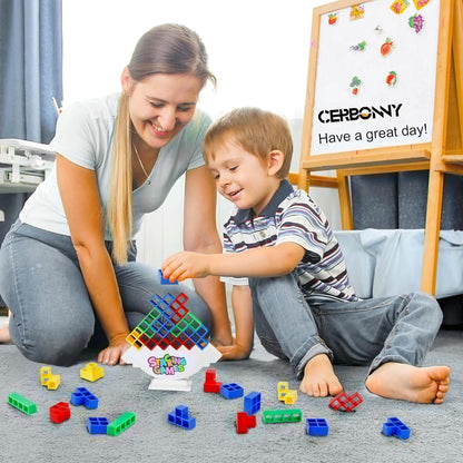 CERBONNY 48Pcs Tetra Tower Stacking Blocks Game, Board Games for Families, Parties, Travel and Team Building, Suitable for 1-4 Players Kids & Adults Toys