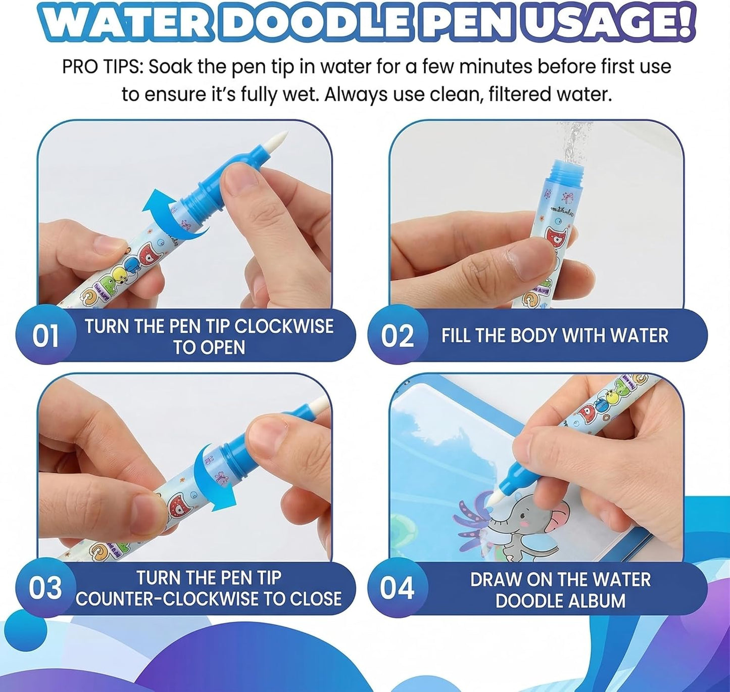 NYXTOB 8pcs Magic Water Book, Magic Water Painting Book, Paint with Water Books for Toddlers 1-3, 8 Painting Themes