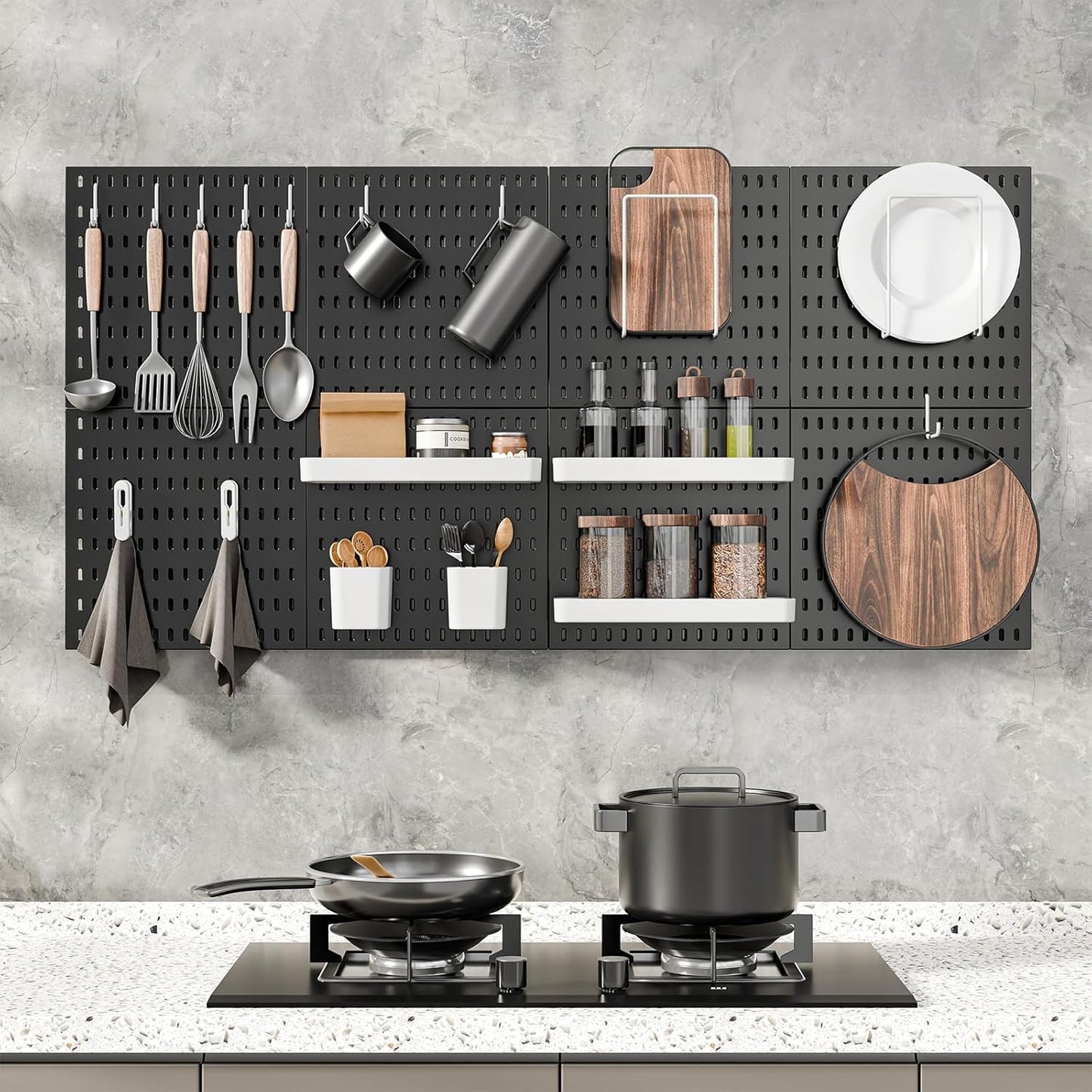 MULSAME Pegboard Combination Kit, Wall Mounted Storage Set with 8 Pegboards & 32 Accessories Hanging, White Peg Boards Organizer for Walls Display, Crafts Organization, Kitchen Organizer, 22" x 44"