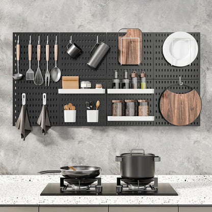 MULSAME Pegboard Combination Kit, Wall Mounted Storage Set with 8 Pegboards & 32 Accessories Hanging, White Peg Boards Organizer for Walls Display, Crafts Organization, Kitchen Organizer, 22" x 44"
