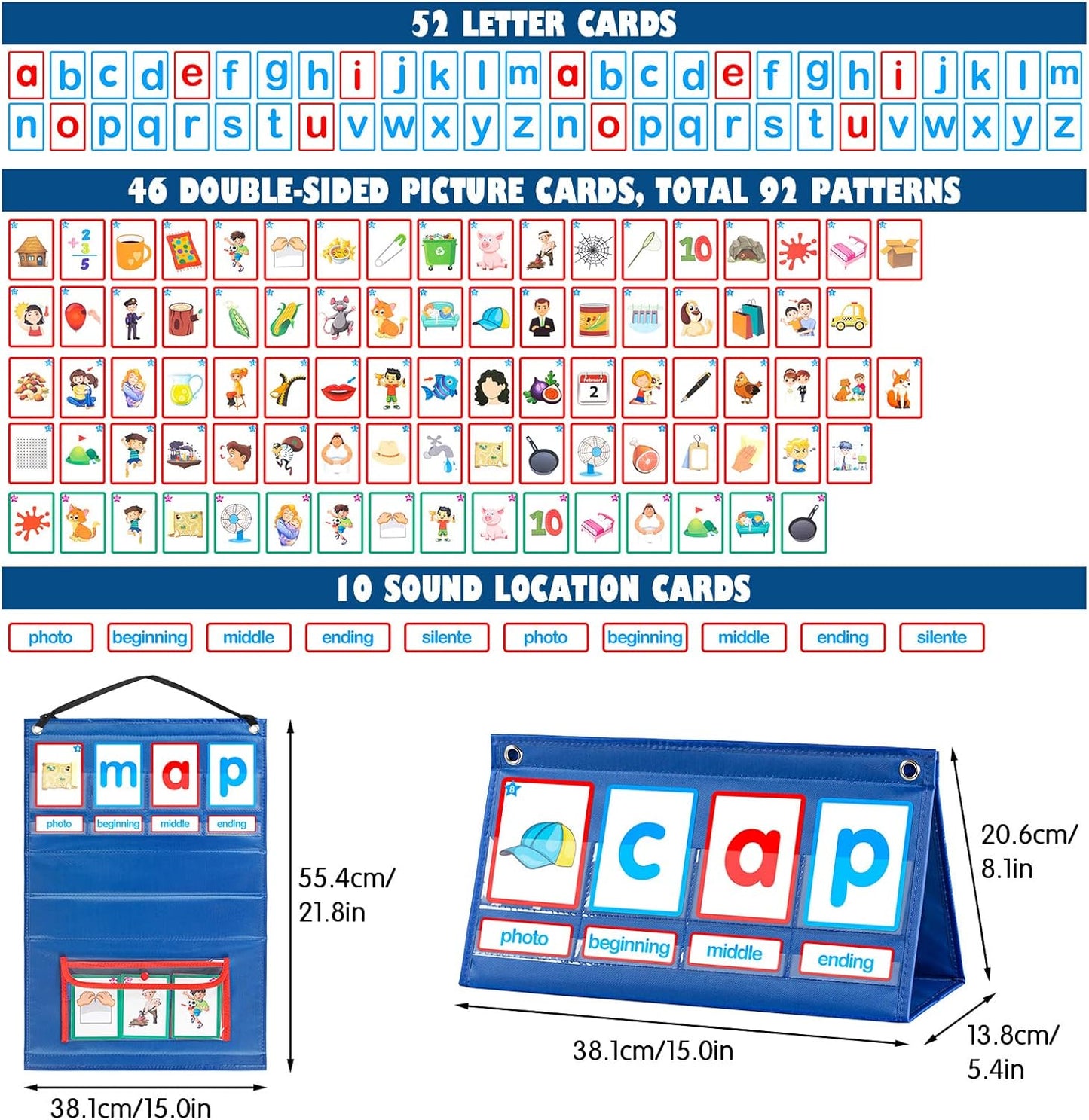 KIKIGOAL CVC Word Builder Desktop Pocket Chart Tent Cards Kit Phonics Games Flash Cards for Preschool Kindergarten Classroom Spelling Educational Toy for Kids Autism Special Education