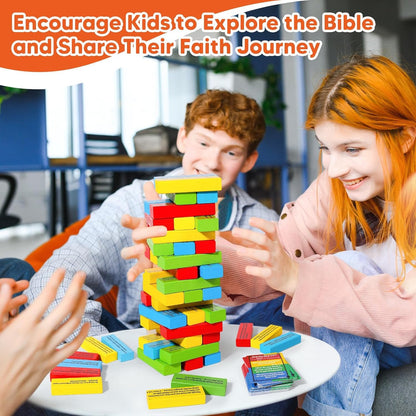 Garybank Faith Tower Bible Games for Kids, Blocks with Verse, 66 Bible Trivia Cards W/ 260+ Biblical Questions, Bible Study Supplies for Youth Group, Sunday School & Family, Christian Gifts