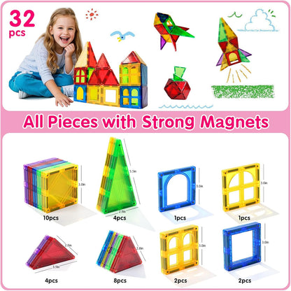 MAGBLOCK Magnetic Tiles Toys for Kids Magnet Building Tiles 100 Pcs Magnetic Blocks Preschool Building Sets Educational Toys for Toddlers Boys and Girls.