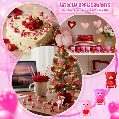 Gerrii 50 Pcs Mini Teddy Bears Bulk Small Miniature Figurines Rubber Mini Bears Tiny Little Heart for Home Desktop Landscape Counting Manipulatives Valentines Day (Colorful)
