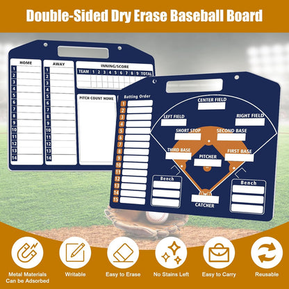 Baseball Coach Clipboard, Anglecai Double-Sided Dry Erase Baseball Lineup Board for Softball Dugout Board Baseball Coaching Board with 30 Lineup Card/ 10 Magnet/2 Marker/2 Hook (Green)