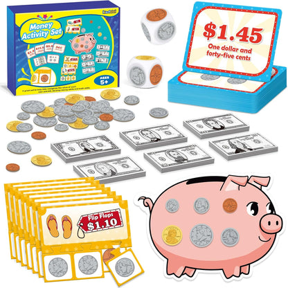 Kasfalci Money Activity Set for Kids for Learning, Pretend Play, Math Manipulatives,Teaching,Counting,Learning & Education Toys for Kindergartner Classroom & Homeschool,Math Games for Toddler, Teacher