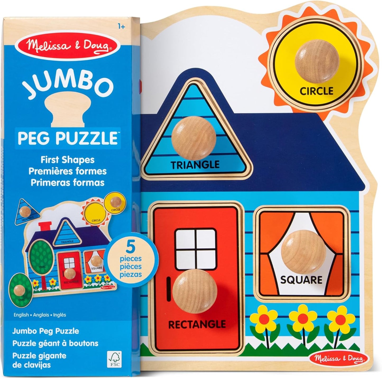 Melissa & Doug Pet Animals Jumbo Knob Puzzle, Wooden Peg Puzzle for Toddlers, Educational Toy for Shape Recognition and Fine Motor Skills, Ages 1+