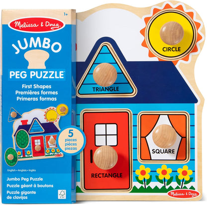 Melissa & Doug Pet Animals Jumbo Knob Puzzle, Wooden Peg Puzzle for Toddlers, Educational Toy for Shape Recognition and Fine Motor Skills, Ages 1+