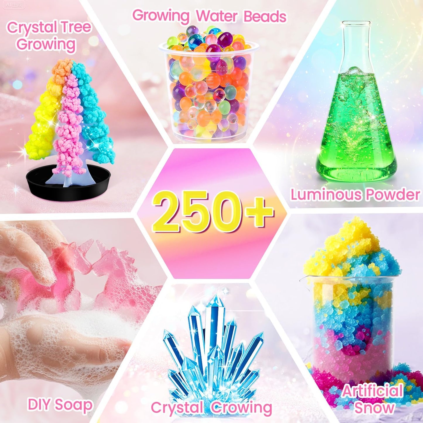 Girls Science Kit for Kids 8-12, 250+ Science Experiments Stem Toy Learning & Educational Projects with Chemistry Set, Crystal Growing, Volcano Science Kit