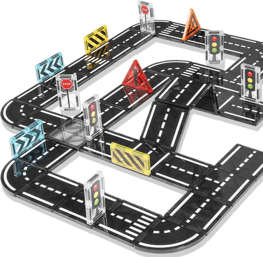 Magnetic Tiles Road Expansion Pack 48 PCS, Magnet Road Tiles for Kids Ages 3-5 4-8 5-7, Expansion Magnetic Building Blocks Educational STEM Creativity Toys 3+ Year Old Boys & Girls Toddlers Kids Gifts