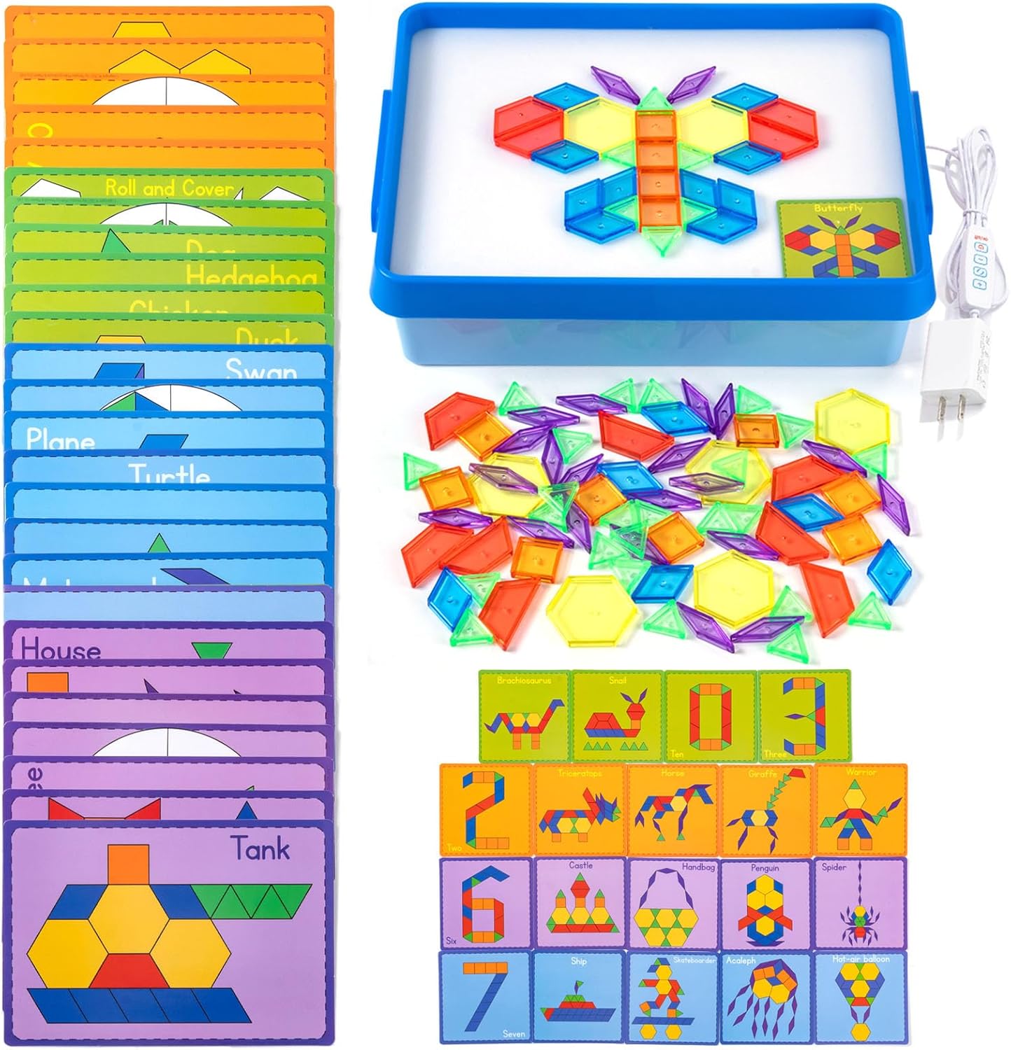 Odoorgames Light Box with Shapes & Cards Set – Light Table for Kids, Educational Toys for Tracing, Sensory Play & Early Learning (Cyan)