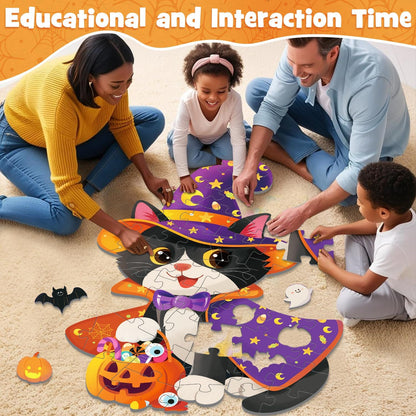 45 Pcs Halloween Floor Puzzle with Black Cat Jumbo Jigsaw Puzzles for Kids Age 4-8, Boo Basket Gifts Stuffers for Boys Girls