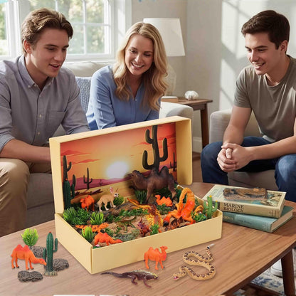 Teyva Daily 48 Pcs Dinosaur Diorama Kit Habitat Project Box Set 3D Dinosaurs Diorama Supplies Include Dinosaurs Model Figures & Eggs Volcano Artificial Trees with Cardboard for DIY Crafts Gifts