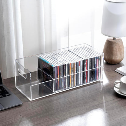 MyGift Modern Premium Clear Acrylic Stackable CD Holder Rack with Cutout Carrying Handles, Compact Disc Jewel Case Display Crate, Media Storage Organizer
