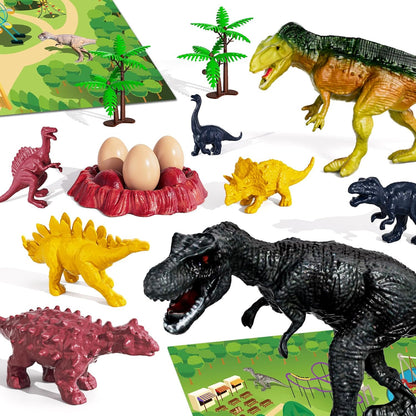 Dinosaur Truck for Kids 2-4, Dinosaur Action Figure Toys for Toddler 3-5 with 8 Dinosaur Figures, Play Mat, Egg, Tree, T-Rex Transport Car Carrier Birthday Gifts Toys for Boys 2 3 4 5 6 Year Old