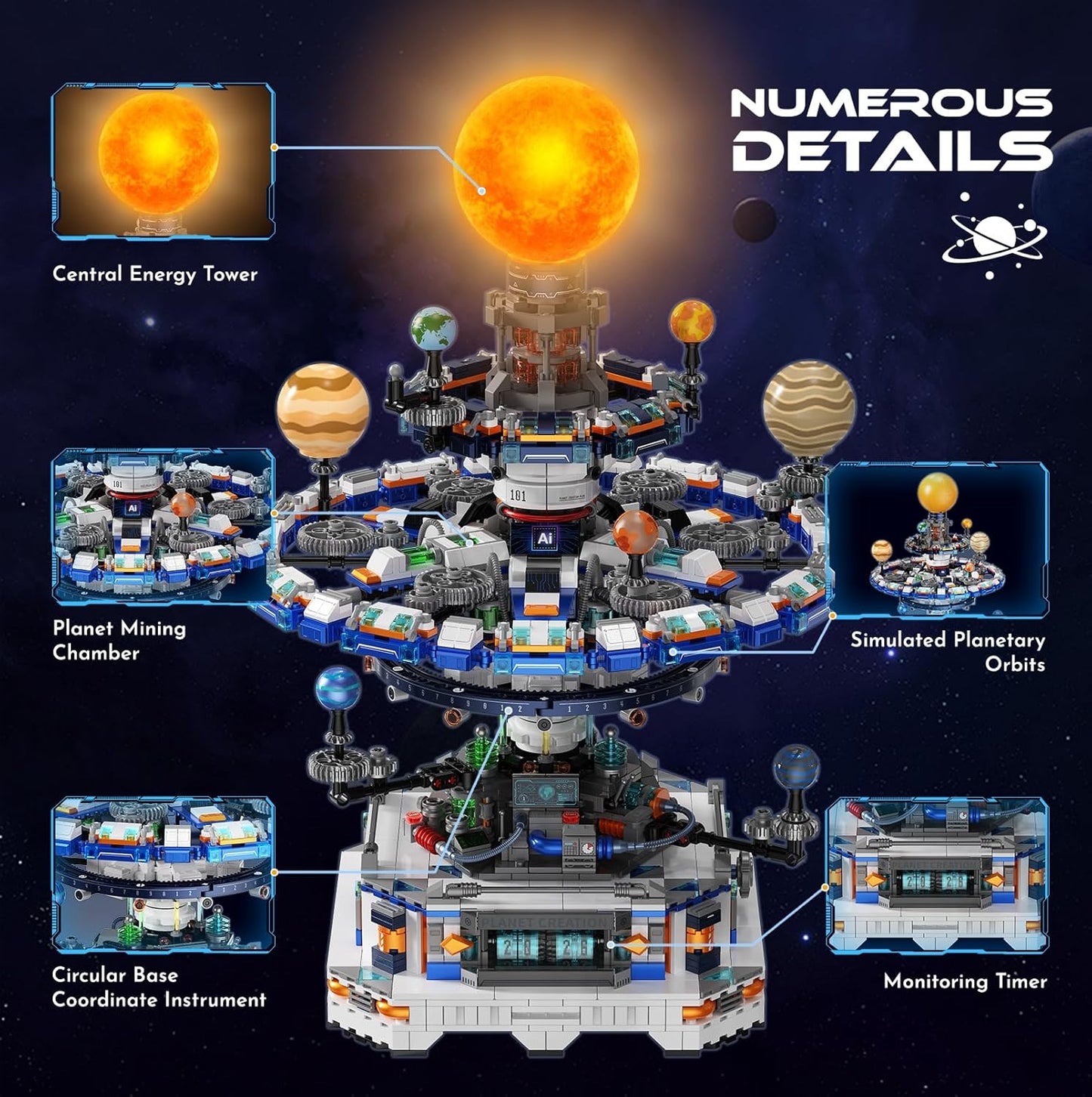 Rotating Solar System Building Set with LED Lights, 2900 PCS Collector's STEM Model Kit, 8 Orbiting Planets & Glowing Sun – Educational Gift for Adults, Kids 8+, Astronomy Enthusiasts
