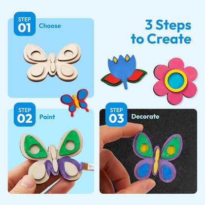 JOYIN 12 Wooden Magnet Creativity Arts & Crafts Painting Kit for Kids, Decorate Your Own Painting Gift for Halloween Crafts, Birthday Parties and Family Crafts, Party Favors for Boys Girls