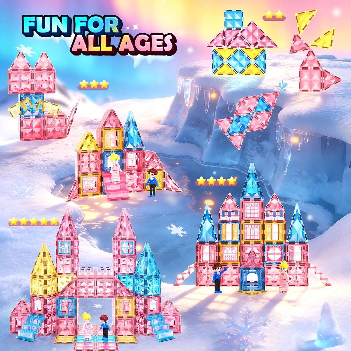 Magnetic Tiles 102pcs with 2 Stairs 2 Dolls Princess Castle Building Girls Toys Age 4-5 6-8 Magnetic Blocks Birthday Xmas Gifts for Girls Toys for 3 4 5 6 7 8+ Year Old