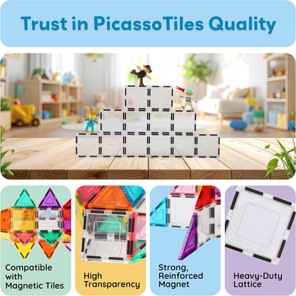 PicassoTiles Window and Door Clip On Magnetic Blocks Magnet Tiles Magnets Building Tile Construction Toy Set STEM Education Toys Learning Kit Stacking Block Playset Boys & Girls Age 3+ PT30
