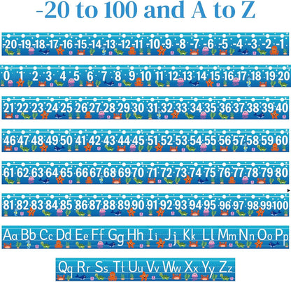 32Pcs A to Z Alphabet and -20-100 Number Cards Boho Bulletin Board Under The Sea Ocean Summer Sunflower Bee Theme Classroom Decorations Math Posters for Wall School Teacher Supplies (Sea Number)