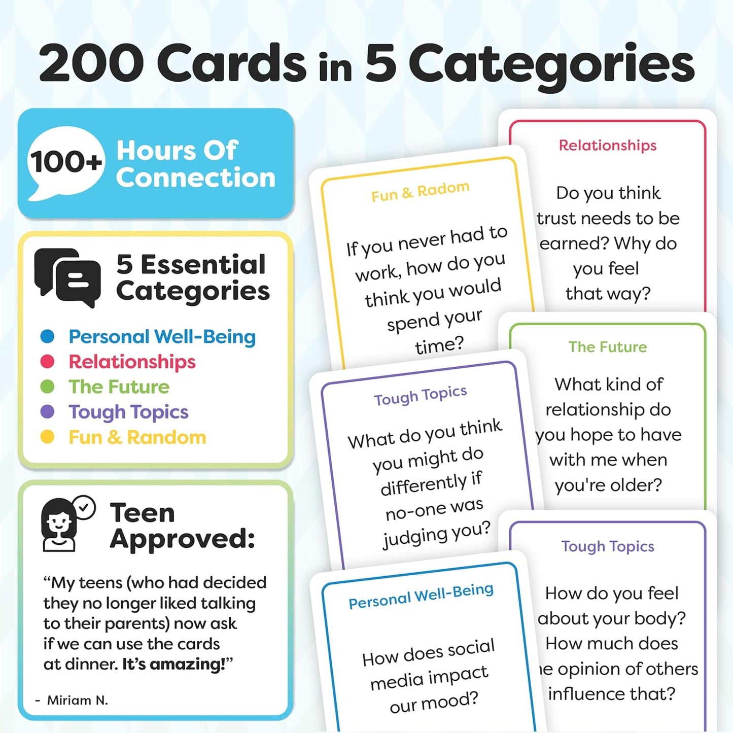 200 Conversation Cards for Teens - Engaging & Deep Questions to Build Trust, Encourage Self-Expression & Strengthen Relationships – Great for Parents, Teachers, Group Discussions & Quality Time