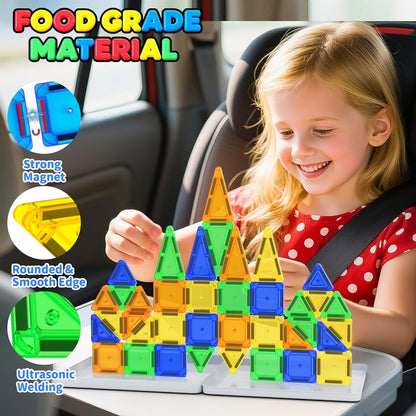 Mini Magnetic Tiles Travel Set with Case 30pcs, Mini Travel Magnet Tiles, Portable Travel Size Magnetic Tiles for Kids Ages 3-5 4-8 Boys Girls, STEM Magnet Toys for Outdoor, Kids Gift