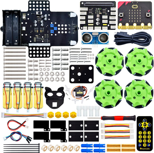 KEYESTUDIO 4WD Smart Car Coding Robot Kit with Microbit V2 for Makecode and Python, DIY Building Robot Kit for STEM Education 15+, IR Remote/APP Control
