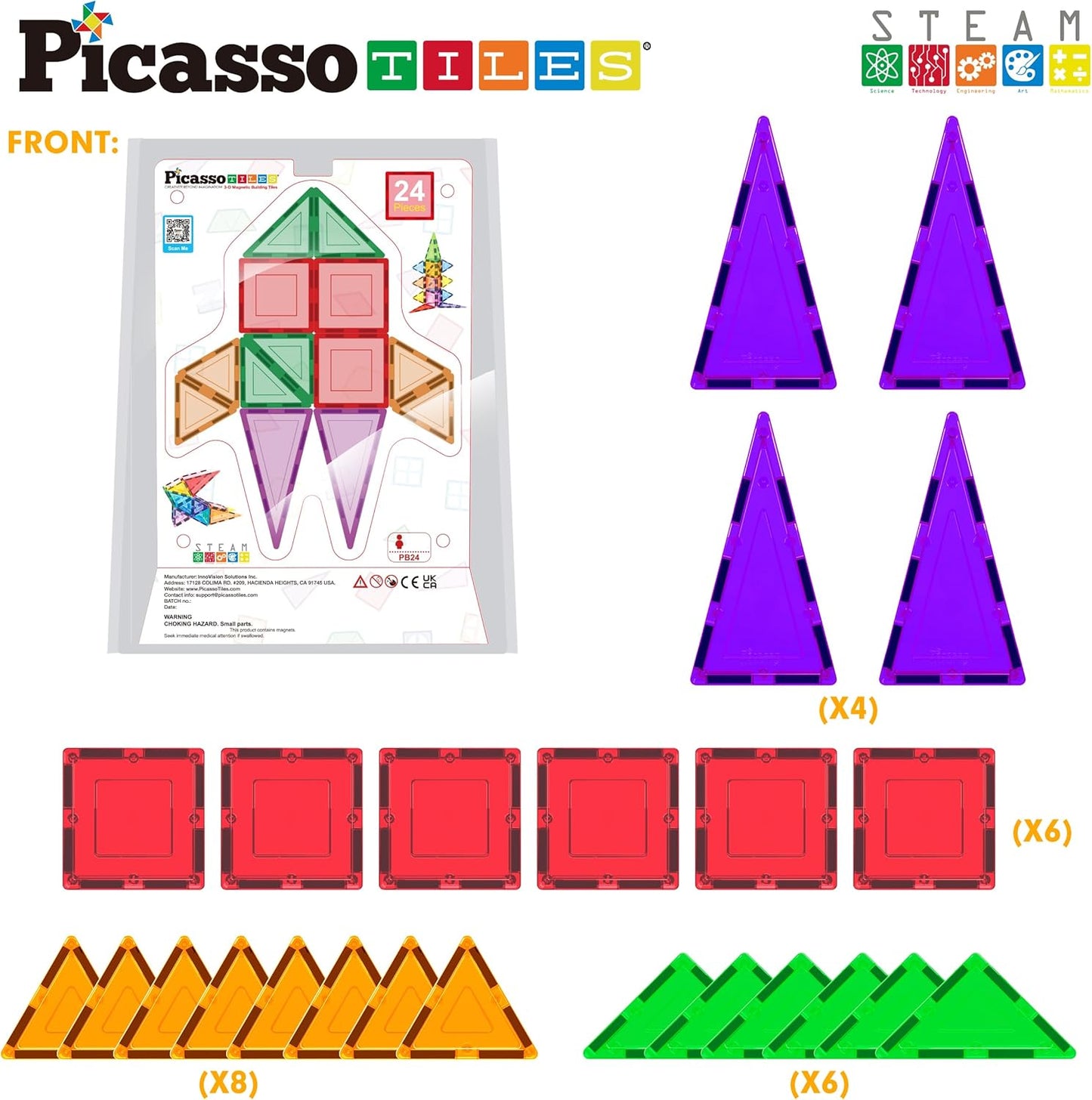 PicassoTiles 101 PCs Magnetic Tiles Building Block with Storage Case Included Bold Colors Travel Carry Case Construction Set for Boys & Girls Great Gift Preschool Kindergarten Montessori Playing Toys