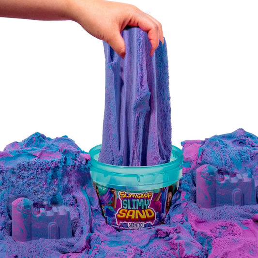 SLIMYSAND by Horizon Group USA, 1.5 Lbs of Stretchable, Expandable, Moldable Cloud Slime, Non Stick, Slimy Play Sand in A Reusable Bucket, Blue- A Sensory Activity , Light Blue