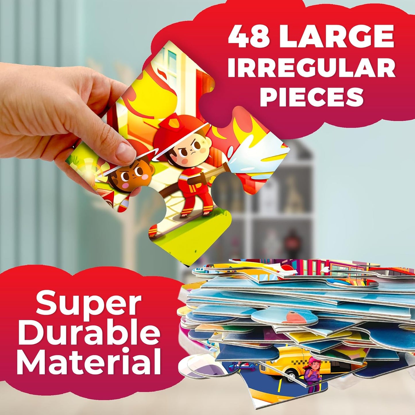 QUOKKA Giant Floor Puzzle for Kids Ages 4-6 – 2x3 Feet Extra-Thick 48 Pieces Toddler Puzzle Ages 3-5 – Construction Educational Activity for Boys Girls – Premium Box with Sturdy Handle & Magnetic
