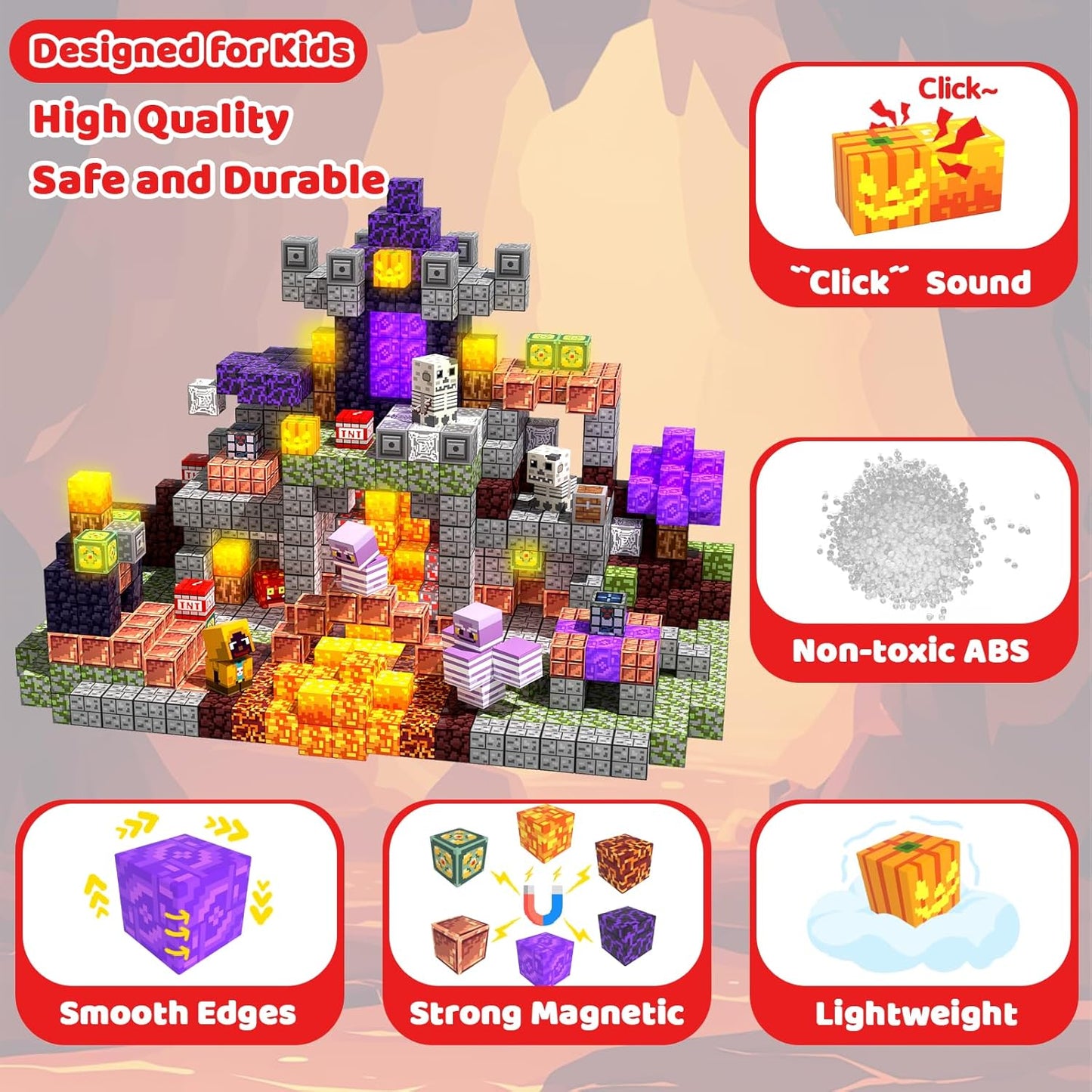 Magnetic Blocks Toys for Kids, 100 PCS Building Blocks Cubes, Stacking Magnetic Tiles Toys for Kids Toddlers Boys Girls Ages 3 4 5 6 7 8-12 Birthday Gifts Party Supplies (Underworld)