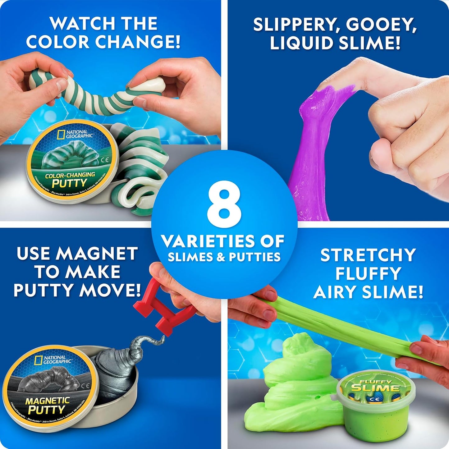 NATIONAL GEOGRAPHIC Mega Slime Kit & Putty Lab - 4 Types of Slime Plus 4 Types of Putty Including Magnetic, Slime Kit for Boys and Girls, Sensory Toy & Science Kit