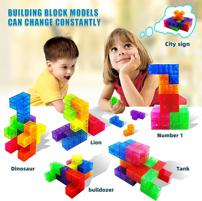 Magnetic Building Blocks Magic Magnetic 3D Puzzle Cubes, Set of 7 Multi Shapes Magnetic Blocks with 54 Guide Cards,Parent-Child Interactive Children's Educational Toys (7color)
