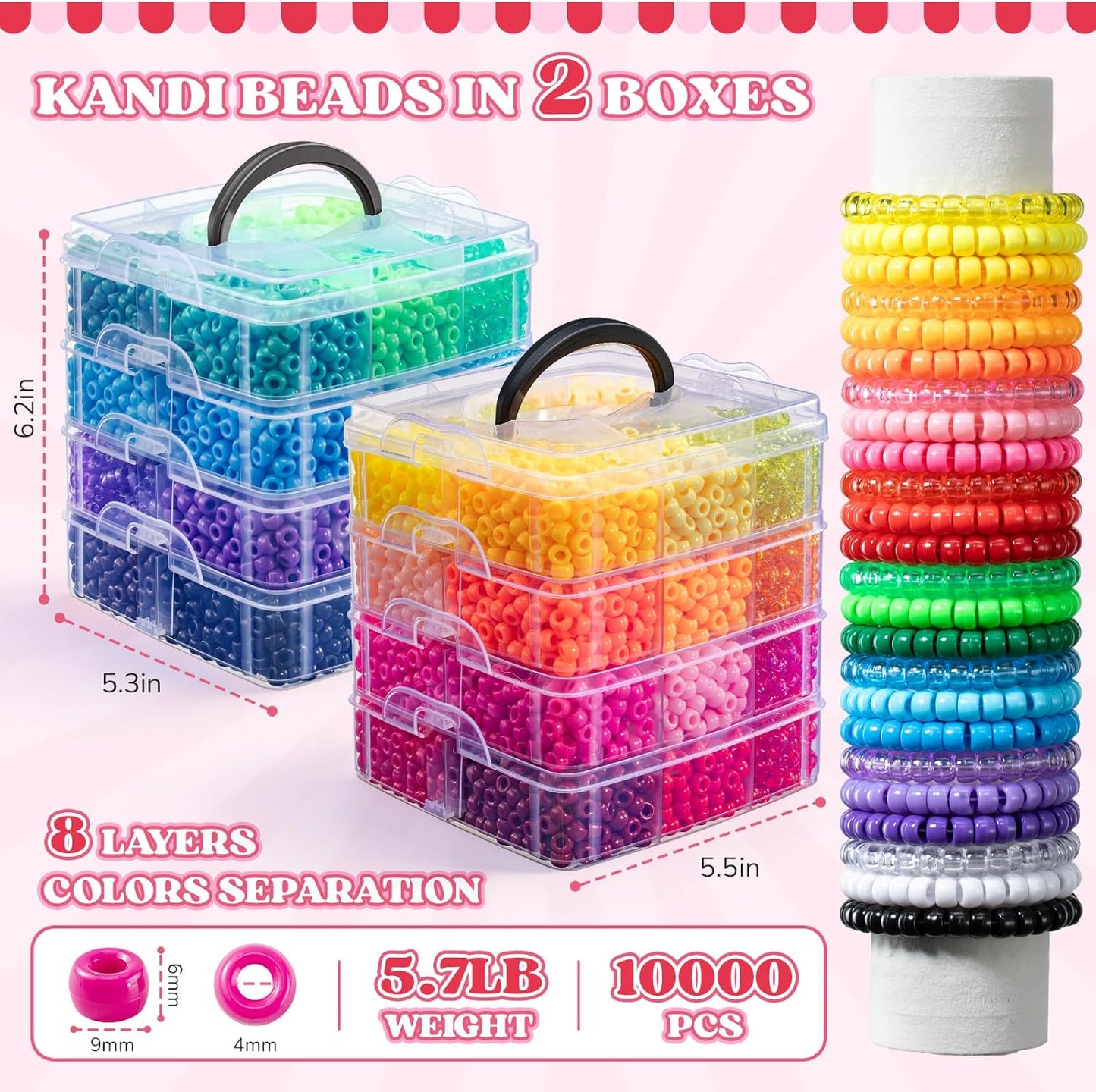Umikk 10,000 Pcs Pony Beads, 30 Assorted Colored Beads for Bracelets Making Hair Braiding Kandi Friendship Bracelet Bead for Craft Jewelry Making Christmas Gifts (5.73LB, Boxed)