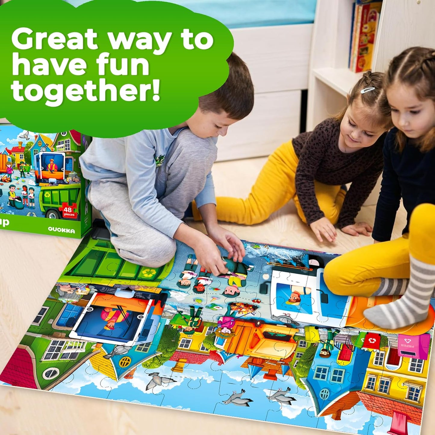 QUOKKA Giant Floor Puzzle for Kids Ages 4-6 – 2x3 Feet Extra-Thick 48 Pieces Toddler Puzzle Ages 3-5 – Construction Educational Activity for Boys Girls – Premium Box with Sturdy Handle & Magnetic